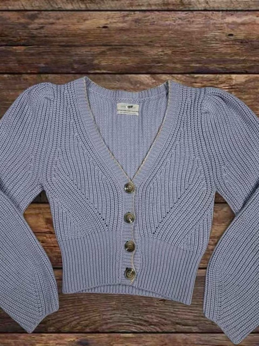 Urban Outfitters Light blue Cropped V-Neck Button Cardigan